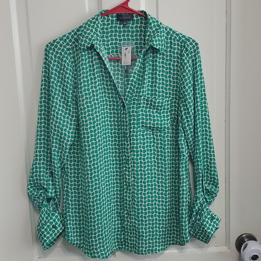 The Limited XS green white blouse